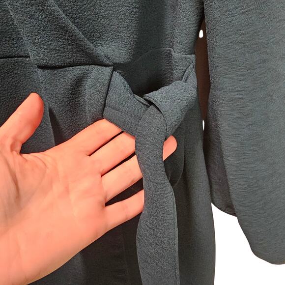 Madewell Faux Wrap Long-Sleeve Side-Tie Mini Stretch Dress Green Size XL - Picture 9 of 13